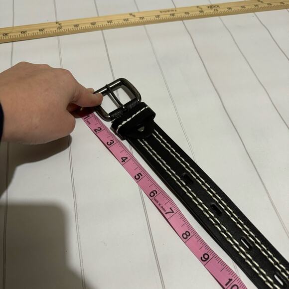 Genuine Leather Black White Contrast Stitching Belt Mens Size Medium - Picture 4 of 4